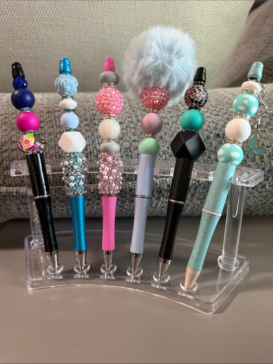 Other - NWOT Cute Beaded Pen - Pastel Blue, Pink & Turquoise Charm & Pom Pom Assortment